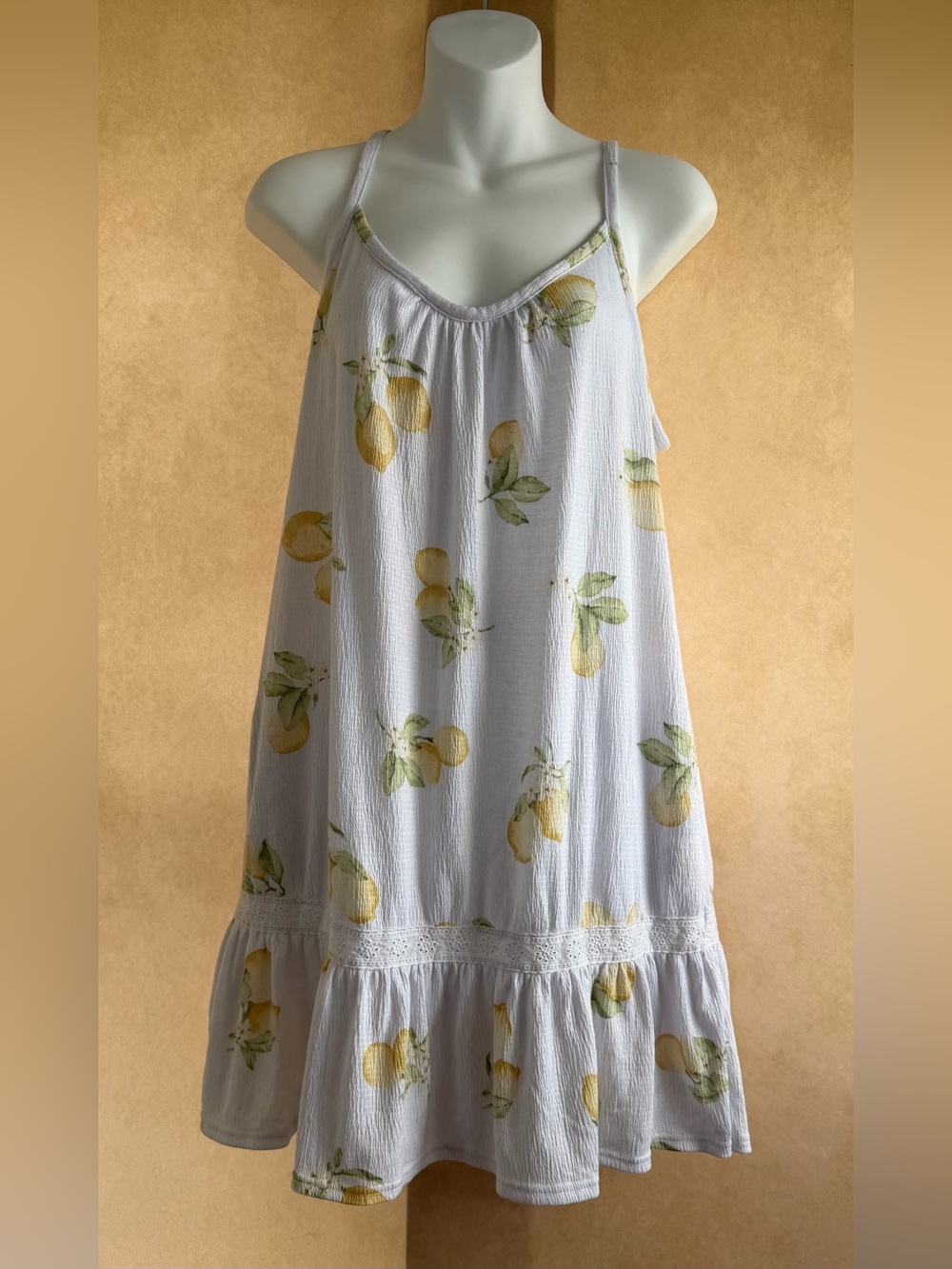 Laura Ashley White Sundress with Yellow Lemon Print